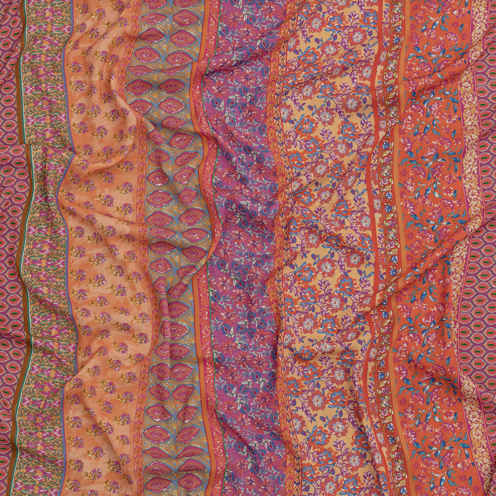 Sustainable Viscose Crepe – Pink and Orange Floral Stripes – Darling Clementine Print – Mood Exclusive Gisele Collection Sustainable Viscose Crepe – Pink and Orange Floral Stripes – Darling Clementine Print – Mood Exclusive Gisele Collection