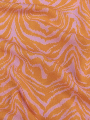 Sustainable Viscose Crepe – Pink and Orange Animal Stripes – Saffron River Print – Mood Exclusive Gisele Collection Sustainable Viscose Crepe – Pink and Orange Animal Stripes – Saffron River Print – Mood Exclusive Gisele Collection