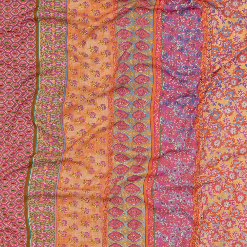 Viscose and Linen Woven – Pink and Orange Floral Stripes – Darling Clementine Print – Mood Exclusive Gisele Collection Viscose and Linen Woven – Pink and Orange Floral Stripes – Darling Clementine Print – Mood Exclusive Gisele Collection