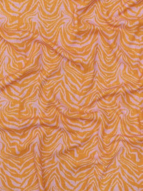 Viscose and Linen Woven – Pink and Orange Animal Stripes – Saffron River Print – Mood Exclusive Gisele Collection Viscose and Linen Woven – Pink and Orange Animal Stripes – Saffron River Print – Mood Exclusive Gisele Collection