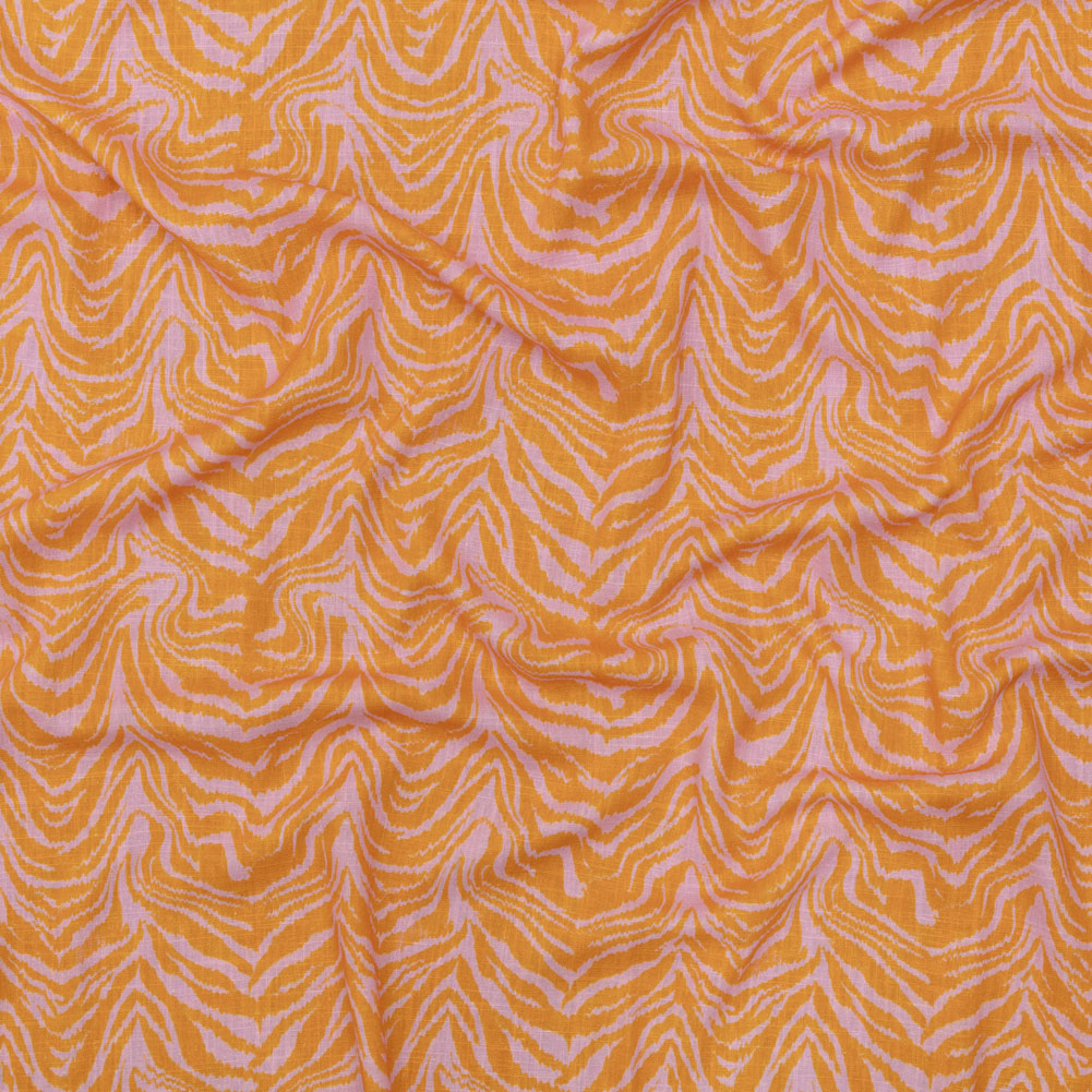 Viscose and Linen Woven – Pink and Orange Animal Stripes – Saffron River Print – Mood Exclusive Gisele Collection Viscose and Linen Woven – Pink and Orange Animal Stripes – Saffron River Print – Mood Exclusive Gisele Collection