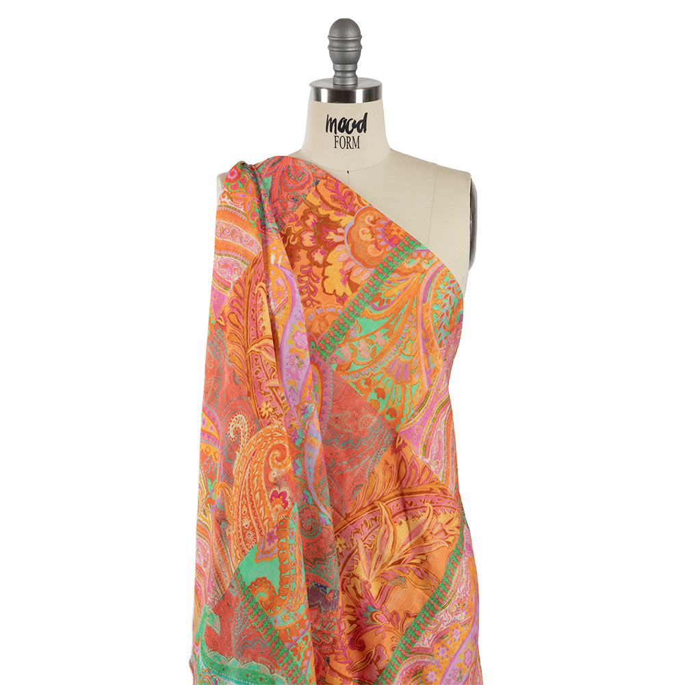 Viscose and Linen Woven – Orange Patchwork Paisley – Pastel Patina Print – Mood Exclusive Gisele Collection Viscose and Linen Woven – Orange Patchwork Paisley – Pastel Patina Print – Mood Exclusive Gisele Collection