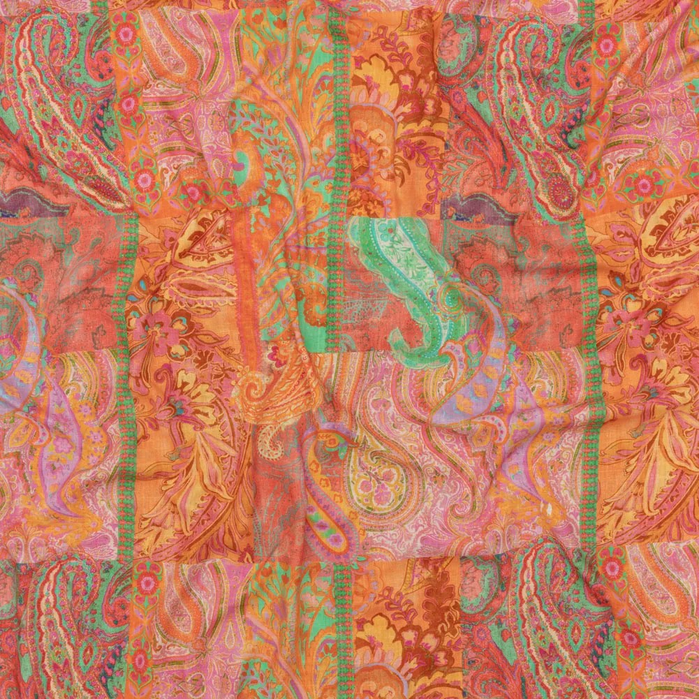 Viscose and Linen Woven – Orange Patchwork Paisley – Pastel Patina Print – Mood Exclusive Gisele Collection Viscose and Linen Woven – Orange Patchwork Paisley – Pastel Patina Print – Mood Exclusive Gisele Collection