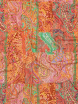 Viscose and Linen Woven – Orange Patchwork Paisley – Pastel Patina Print – Mood Exclusive Gisele Collection Viscose and Linen Woven – Orange Patchwork Paisley – Pastel Patina Print – Mood Exclusive Gisele Collection
