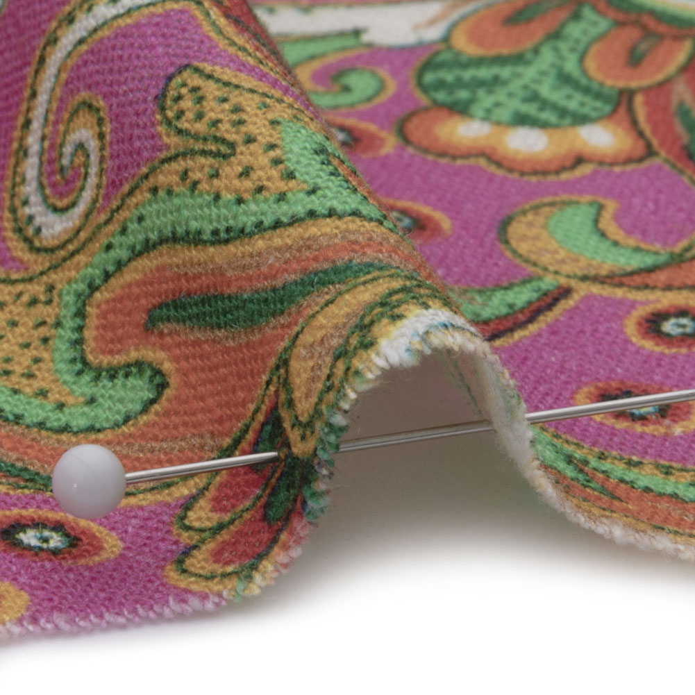 Viscose and Linen Woven - Pink Floral Paisley Stripes - Locust Lily Print - Mood Exclusive Gisele Collection