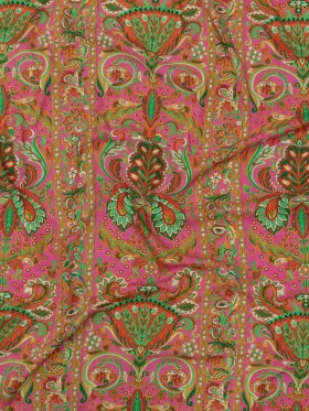 Viscose and Linen Woven – Pink Floral Paisley Stripes – Locust Lily Print – Mood Exclusive Gisele Collection Viscose and Linen Woven – Pink Floral Paisley Stripes – Locust Lily Print – Mood Exclusive Gisele Collection