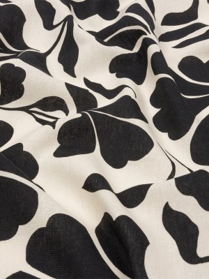 Linen and Rayon Woven – Black and White Leaf Silhouettes – Haute Havana Print – Mood Exclusive Palm Beach Collection Linen and Rayon Woven – Black and White Leaf Silhouettes – Haute Havana Print – Mood Exclusive Palm Beach Collection