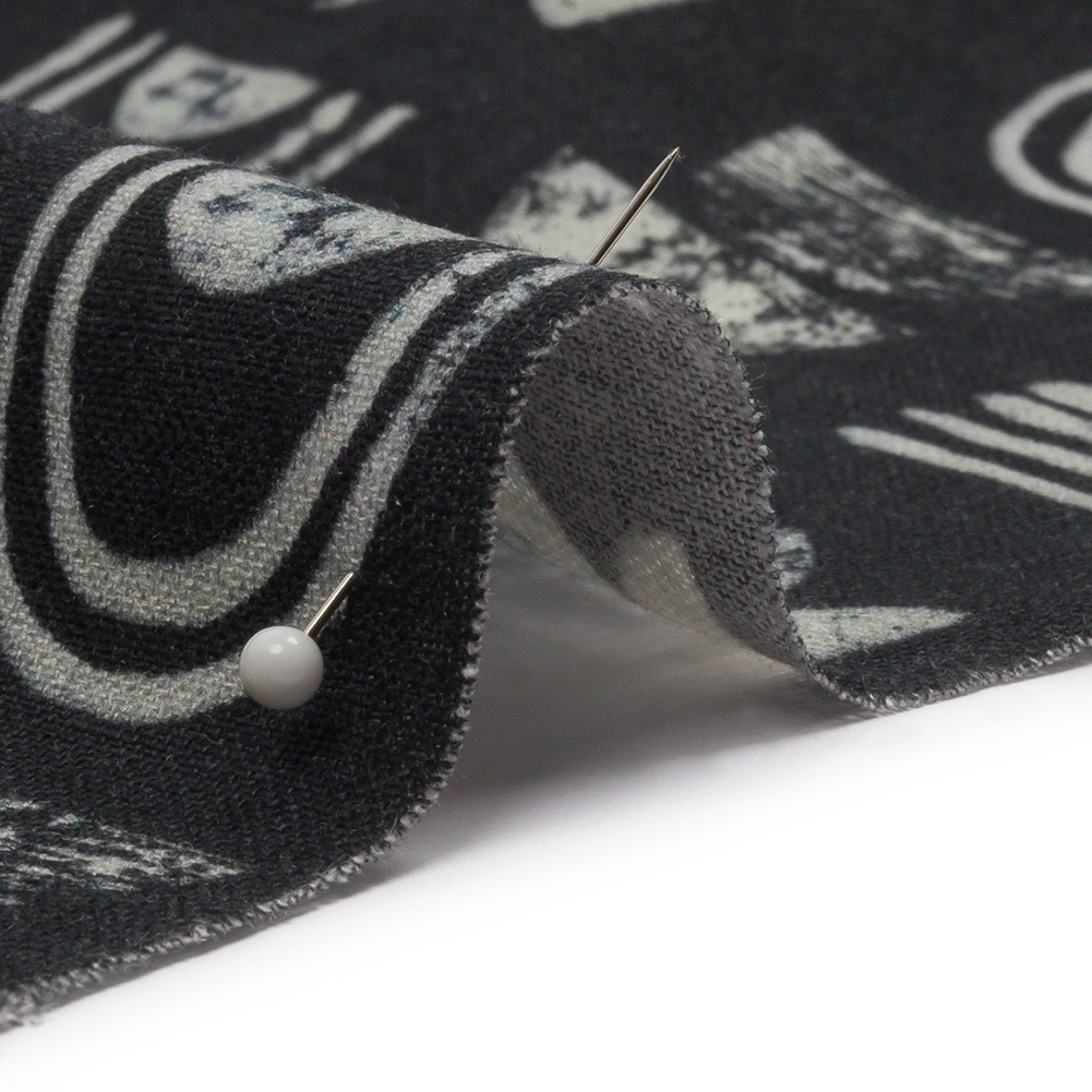 Linen and Rayon Woven - Black Rainbows and Geometrics - Cairn Caves Print - Mood Exclusive Palm Beach Collection