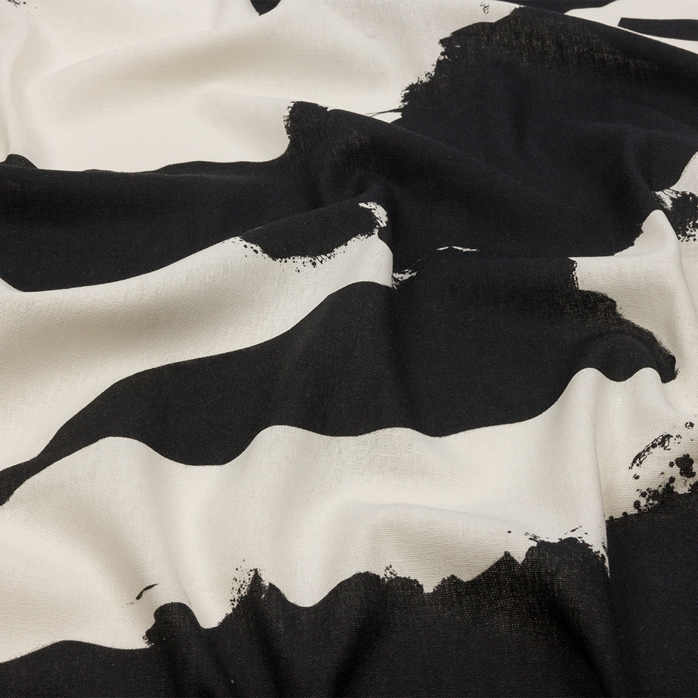 Linen and Rayon Woven – Black and White Abstract – Hatteras Harbor Print – Mood Exclusive Palm Beach Collection Linen and Rayon Woven – Black and White Abstract – Hatteras Harbor Print – Mood Exclusive Palm Beach Collection