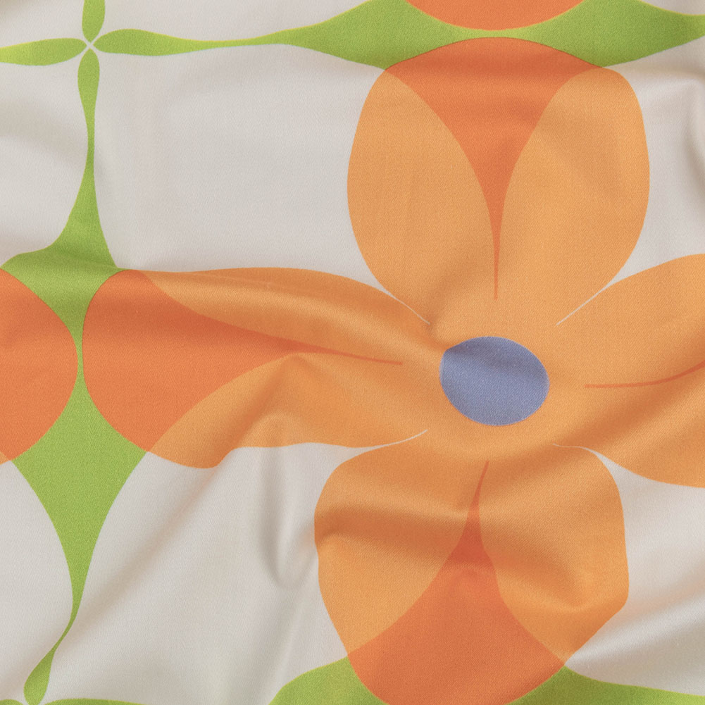 Stretch Cotton Sateen – Orange and White Floral – Soda Pop Petals Print – Mood Exclusive Yesterday Collection Stretch Cotton Sateen – Orange and White Floral – Soda Pop Petals Print – Mood Exclusive Yesterday Collection