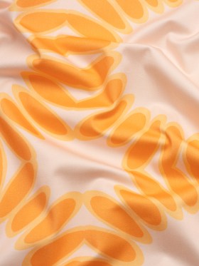 Stretch Cotton Sateen – Orange Leafy Circles – Ripple Effect Print – Mood Exclusive Marigold Collection Stretch Cotton Sateen – Orange Leafy Circles – Ripple Effect Print – Mood Exclusive Marigold Collection
