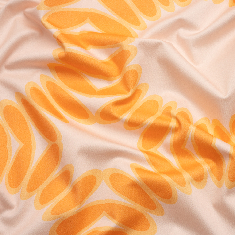 Stretch Cotton Sateen – Orange Leafy Circles – Ripple Effect Print – Mood Exclusive Marigold Collection Stretch Cotton Sateen – Orange Leafy Circles – Ripple Effect Print – Mood Exclusive Marigold Collection