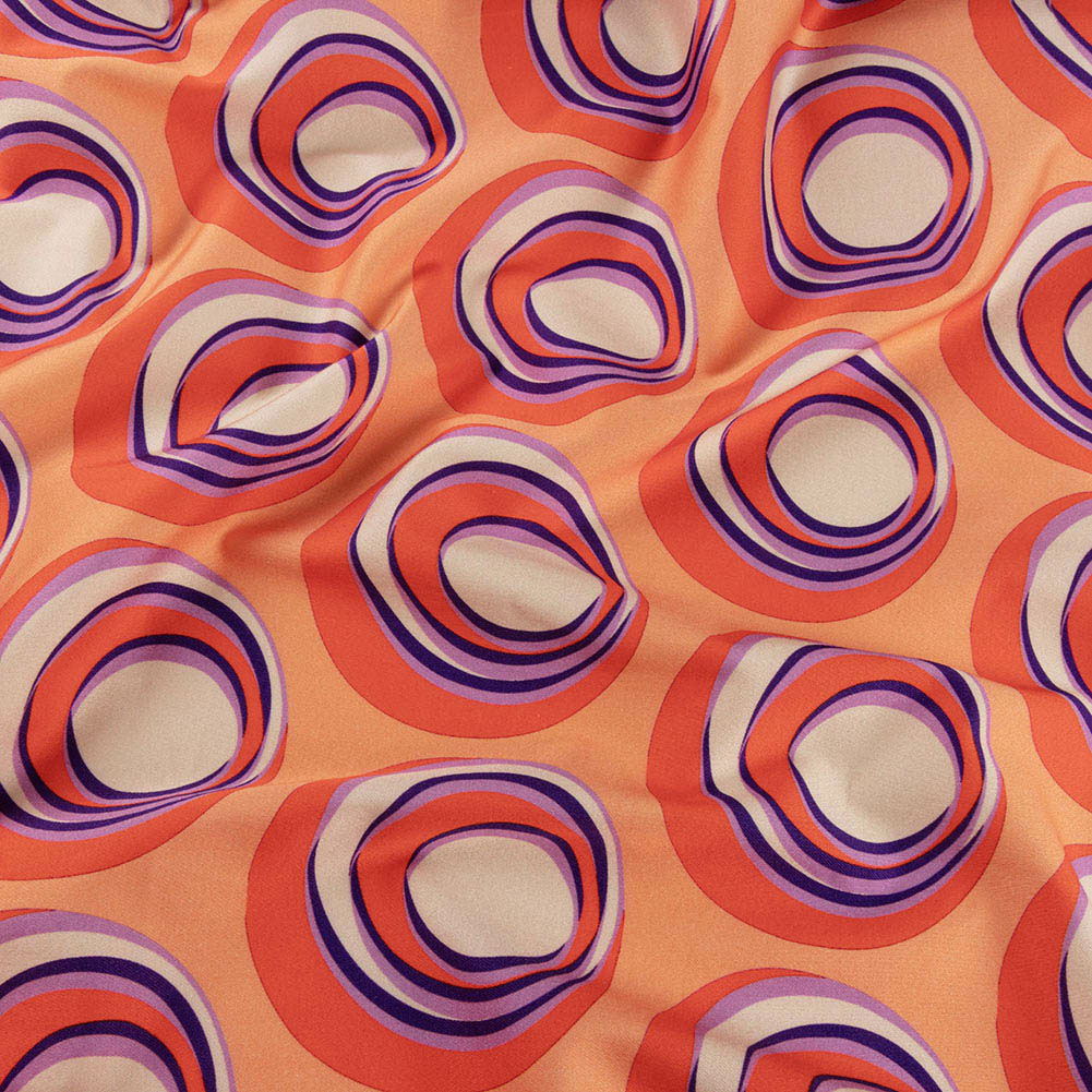 Stretch Cotton Sateen – Orange and Purple Circles – Stop The Beat Print – Mood Exclusive Yesterday Collection Stretch Cotton Sateen – Orange and Purple Circles – Stop The Beat Print – Mood Exclusive Yesterday Collection