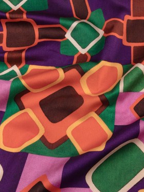 Stretch Cotton Sateen – Orange and Purple Geometric Tiles – Jukebox Jivin’ Print – Mood Exclusive Yesterday Collection Stretch Cotton Sateen – Orange and Purple Geometric Tiles – Jukebox Jivin’ Print – Mood Exclusive Yesterday Collection
