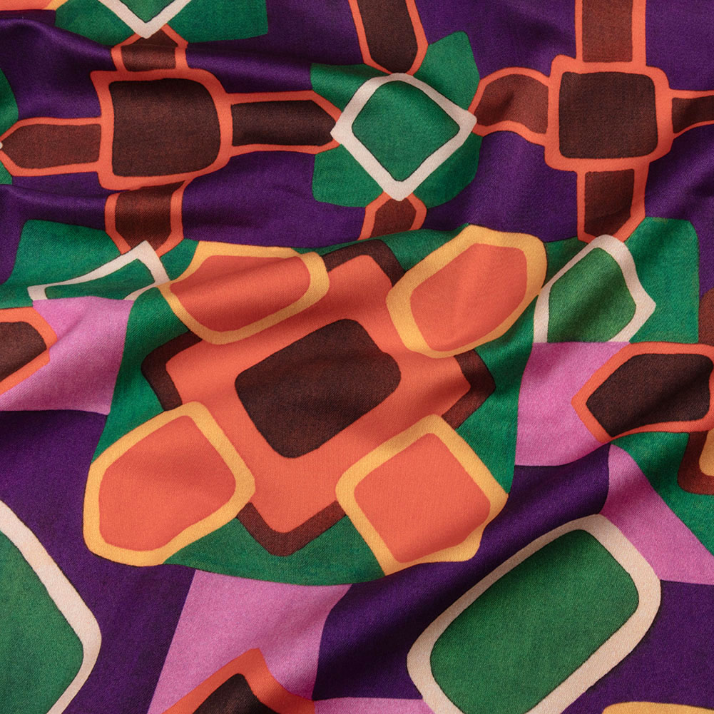 Stretch Cotton Sateen – Orange and Purple Geometric Tiles – Jukebox Jivin’ Print – Mood Exclusive Yesterday Collection Stretch Cotton Sateen – Orange and Purple Geometric Tiles – Jukebox Jivin’ Print – Mood Exclusive Yesterday Collection
