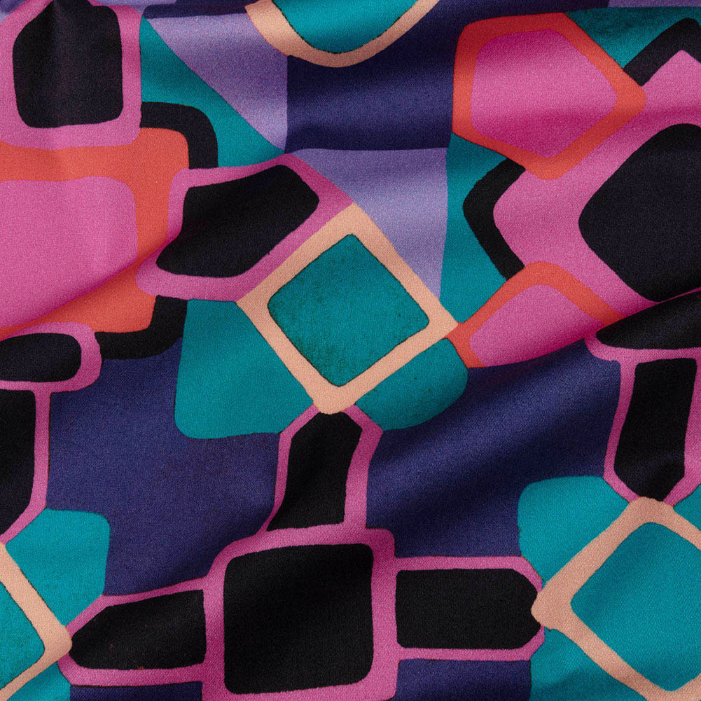 Stretch Cotton Sateen – Teal and Pink Geometric Tiles – Jukebox Jivin’ Print – Mood Exclusive Yesterday Collection Stretch Cotton Sateen – Teal and Pink Geometric Tiles – Jukebox Jivin’ Print – Mood Exclusive Yesterday Collection