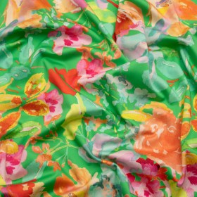 Stretch Cotton Sateen – Green and Pink Floral – Jocund Company Print – Mood Exclusive Marigold Collection Stretch Cotton Sateen – Green and Pink Floral – Jocund Company Print – Mood Exclusive Marigold Collection