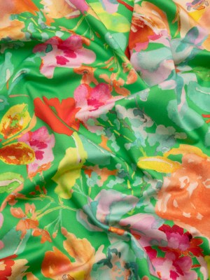 Stretch Cotton Sateen – Green and Pink Floral – Jocund Company Print – Mood Exclusive Marigold Collection Stretch Cotton Sateen – Green and Pink Floral – Jocund Company Print – Mood Exclusive Marigold Collection