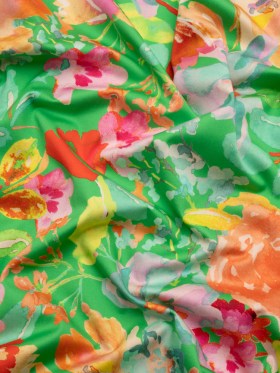 Stretch Cotton Sateen – Green and Pink Floral – Jocund Company Print – Mood Exclusive Marigold Collection Stretch Cotton Sateen – Green and Pink Floral – Jocund Company Print – Mood Exclusive Marigold Collection