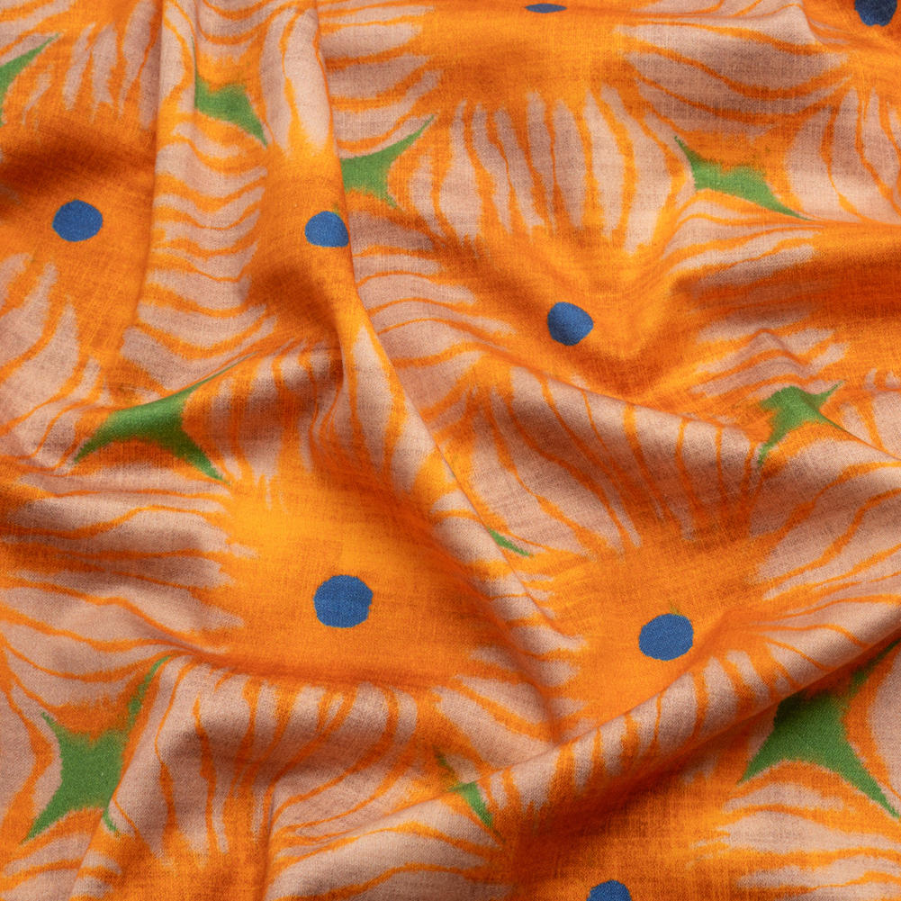Stretch Cotton Sateen – Orange Floral Grid – Marigold Spritz Print – Mood Exclusive Marigold Collection Stretch Cotton Sateen – Orange Floral Grid – Marigold Spritz Print – Mood Exclusive Marigold Collection