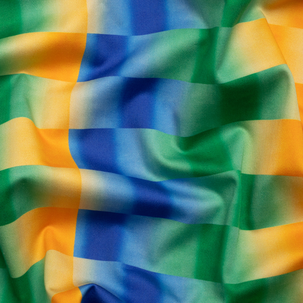 Stretch Cotton Sateen – Orange and Blue Gradient Checkered Stripes – Checks Out Print – Mood Exclusive Marigold Collection Stretch Cotton Sateen – Orange and Blue Gradient Checkered Stripes – Checks Out Print – Mood Exclusive Marigold Collection