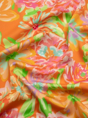 Stretch Cotton Sateen – Orange and Green Floral – Piccadilly Lane Print – Mood Exclusive Marigold Collection Stretch Cotton Sateen – Orange and Green Floral – Piccadilly Lane Print – Mood Exclusive Marigold Collection