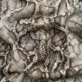 Linen and Rayon Woven – Gray Python Skin – Tanzania Temptations Print – Mood Exclusive Kilimanjaro Collection Linen and Rayon Woven – Gray Python Skin – Tanzania Temptations Print – Mood Exclusive Kilimanjaro Collection