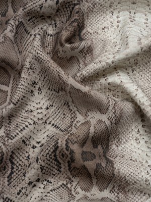 Linen and Rayon Woven – Gray Snakeskin – Midnight Lurking Print – Mood Exclusive Kilimanjaro Collection Linen and Rayon Woven – Gray Snakeskin – Midnight Lurking Print – Mood Exclusive Kilimanjaro Collection