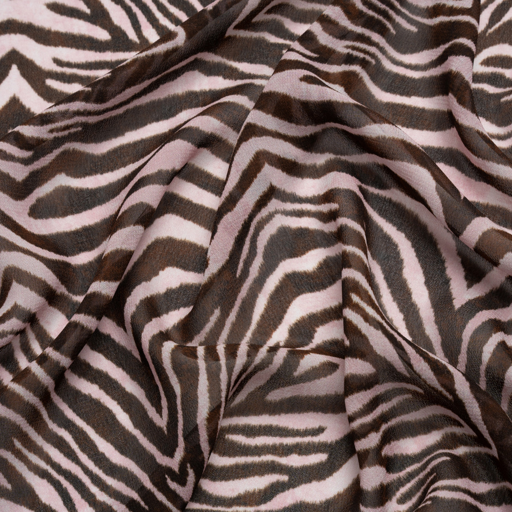 Viscose Georgette – Pink and Brown Zebra Stripes – Destination Oasis Print – Mood Exclusive Kilimanjaro Collection Viscose Georgette – Pink and Brown Zebra Stripes – Destination Oasis Print – Mood Exclusive Kilimanjaro Collection