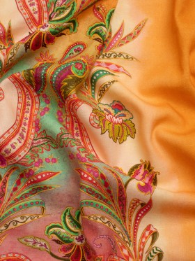 Linen and Rayon Woven – Orange and Pink Floral Paisley Stripe – Mood Exclusive Eos and Flora Print Linen and Rayon Woven – Orange and Pink Floral Paisley Stripe – Mood Exclusive Eos and Flora Print