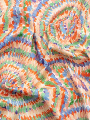 Stretch Cotton Sateen – Orange and Green Circles – Mood Exclusive Tidal Dye Print Stretch Cotton Sateen – Orange and Green Circles – Mood Exclusive Tidal Dye Print