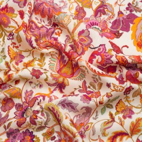 Linen and Rayon Woven – Pink and Orange Flowers – Mood Exclusive Firebird Florals Print Linen and Rayon Woven – Pink and Orange Flowers – Mood Exclusive Firebird Florals Print