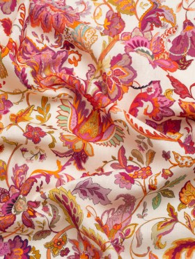 Linen and Rayon Woven – Pink and Orange Flowers – Mood Exclusive Firebird Florals Print Linen and Rayon Woven – Pink and Orange Flowers – Mood Exclusive Firebird Florals Print