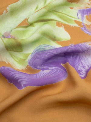 Viscose Crepe – Orange, Purple and Lime Brushstrokes – Mood Exclusive Tulip Impermanence Print Viscose Crepe – Orange, Purple and Lime Brushstrokes – Mood Exclusive Tulip Impermanence Print