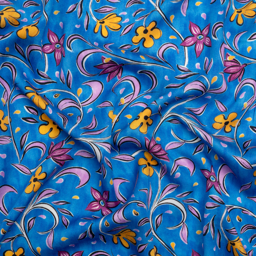 Rayon Challis – Blue and Yellow Floral – Apollo’s Laurel Print – Mood Exclusive Chariot Collection Rayon Challis – Blue and Yellow Floral – Apollo’s Laurel Print – Mood Exclusive Chariot Collection