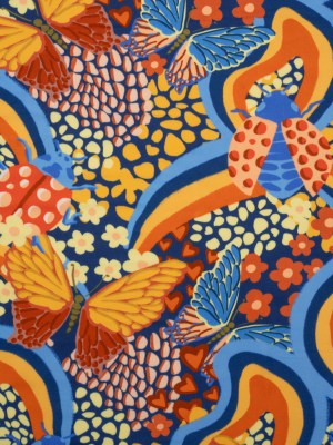 Rayon Challis – Orange and Blue Butterflies and Doodles – Sunbeam Garden Print – Mood Exclusive Chariot Collection Rayon Challis – Orange and Blue Butterflies and Doodles – Sunbeam Garden Print – Mood Exclusive Chariot Collection