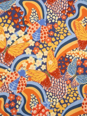 Stretch Cotton Sateen – Orange and Blue Butterflies and Doodles – Sunbeam Garden Print – Mood Exclusive Chariot Collection Stretch Cotton Sateen – Orange and Blue Butterflies and Doodles – Sunbeam Garden Print – Mood Exclusive Chariot Collection