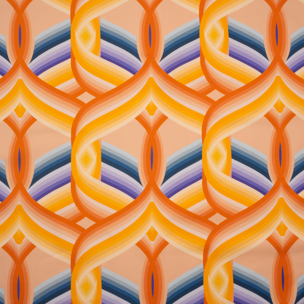 Stretch Cotton Sateen – Orange, Blue and Purple Abstract Lines – Iris’s Message Print – Mood Exclusive Chariot Collection Stretch Cotton Sateen – Orange, Blue and Purple Abstract Lines – Iris’s Message Print – Mood Exclusive Chariot Collection