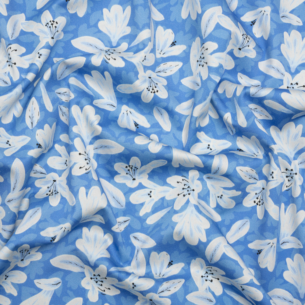 Stretch Cotton Sateen – Blue Floral – Daybreak Bloom Print – Mood Exclusive Chariot Collection Stretch Cotton Sateen – Blue Floral – Daybreak Bloom Print – Mood Exclusive Chariot Collection