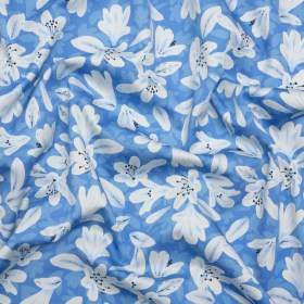 Stretch Cotton Sateen – Blue Floral – Daybreak Bloom Print – Mood Exclusive Chariot Collection Stretch Cotton Sateen – Blue Floral – Daybreak Bloom Print – Mood Exclusive Chariot Collection