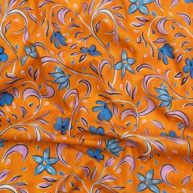 Cotton Voile – Orange and Blue Floral – Apollo’s Laurel Print – Mood Exclusive Chariot Collection Cotton Voile – Orange and Blue Floral – Apollo’s Laurel Print – Mood Exclusive Chariot Collection
