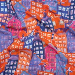 Cotton Voile – Purple, Orange and Blue Houses – Sunlit City Print – Mood Exclusive Chariot Collection Cotton Voile – Purple, Orange and Blue Houses – Sunlit City Print – Mood Exclusive Chariot Collection