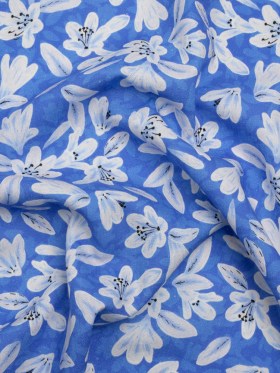 Linen-Rayon Woven – Blue Floral – Daybreak Bloom Print – Mood Exclusive Chariot Collection Linen-Rayon Woven – Blue Floral – Daybreak Bloom Print – Mood Exclusive Chariot Collection