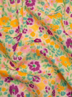 Linen-Rayon Woven – Yellow and Plum Floral – Midsummer Meadow Print – Mood Exclusive Chariot Collection Linen-Rayon Woven – Yellow and Plum Floral – Midsummer Meadow Print – Mood Exclusive Chariot Collection