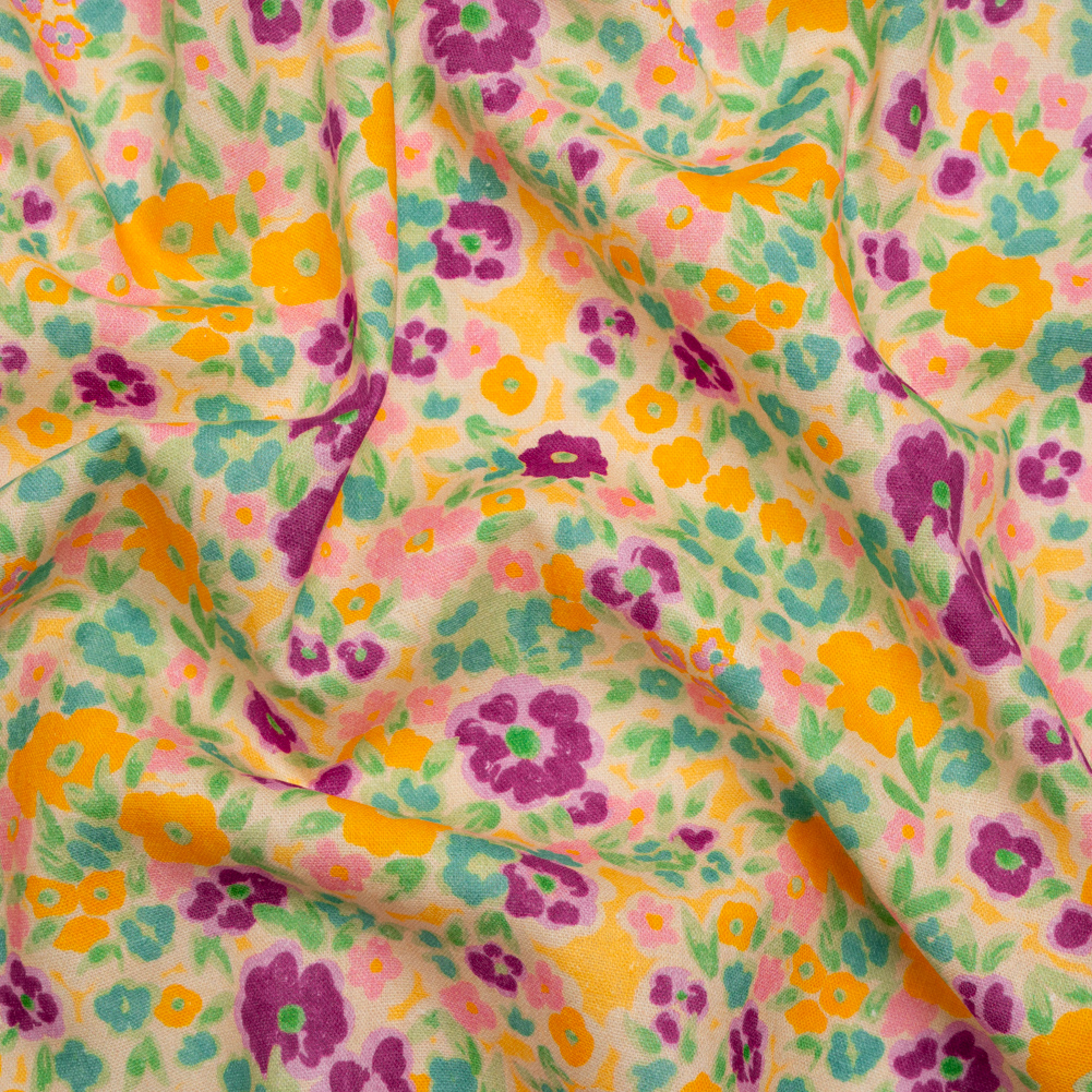 Linen-Rayon Woven – Yellow and Plum Floral – Midsummer Meadow Print – Mood Exclusive Chariot Collection Linen-Rayon Woven – Yellow and Plum Floral – Midsummer Meadow Print – Mood Exclusive Chariot Collection