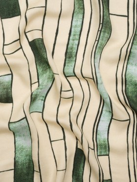Rayon Challis – Green and Cream Geometric Blocks – Cliffside Climb Print – Mood Exclusive Acadia Collection Rayon Challis – Green and Cream Geometric Blocks – Cliffside Climb Print – Mood Exclusive Acadia Collection