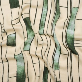Rayon Challis – Green and Cream Geometric Blocks – Cliffside Climb Print – Mood Exclusive Acadia Collection Rayon Challis – Green and Cream Geometric Blocks – Cliffside Climb Print – Mood Exclusive Acadia Collection