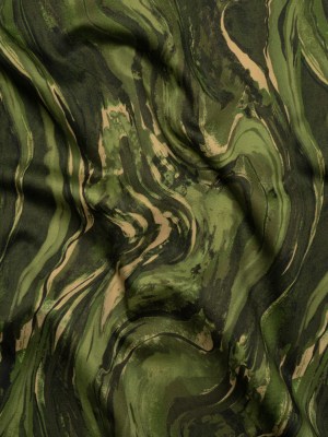 Stretch Cotton Sateen – Green and Beige Abstract Swirls – Painter’s Pond Print – Mood Exclusive Acadia Collection Stretch Cotton Sateen – Green and Beige Abstract Swirls – Painter’s Pond Print – Mood Exclusive Acadia Collection