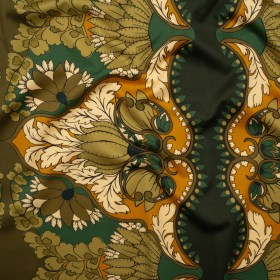 Stretch Cotton Sateen – Olive Green, Teal and Mango Orange Wavy Floral Stripes – Nymphโs Harvest Print – Mood Exclusive Acadia Collection Stretch Cotton Sateen – Olive Green, Teal and Mango Orange Wavy Floral Stripes – Nymphโs Harvest Print – Mood Exclusive Acadia Collection