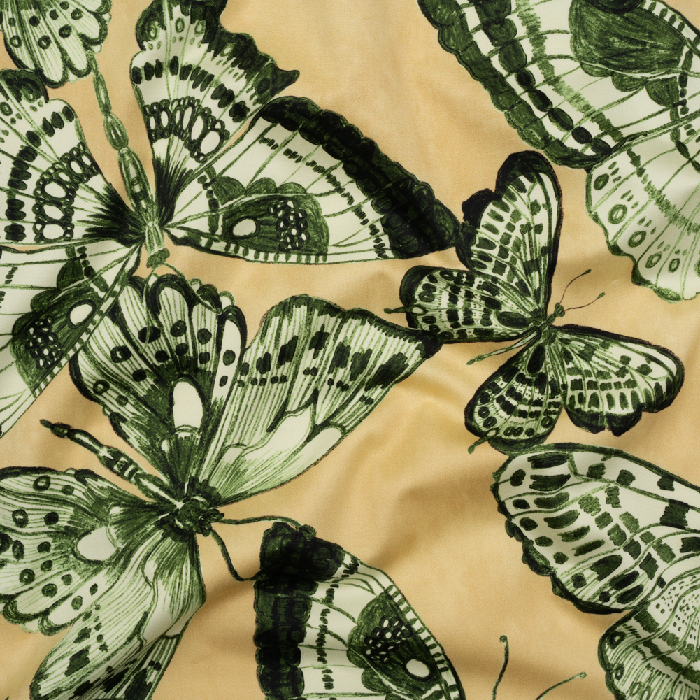 Stretch Cotton Sateen – Green and Cream Butterflies – Monarch Mountain Print – Mood Exclusive Acadia Collection Stretch Cotton Sateen – Green and Cream Butterflies – Monarch Mountain Print – Mood Exclusive Acadia Collection